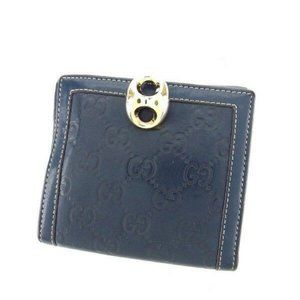 Gucci Wallet Purse Guccissima Navy Gold Woman Authentic Used Y3224